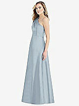 Side View Thumbnail - Mist Pleated Draped One-Shoulder Satin Maxi Dress with Pockets