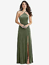 Front View Thumbnail - Sage High Neck Halter Open-Back Velvet Dress - Alix