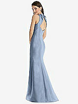 Rear View Thumbnail - Cloudy Jewel Neck Bowed Open-Back Trumpet Dress with Front Slit