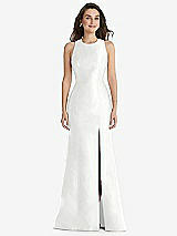Front View Thumbnail - White Jewel Neck Bowed Open-Back Trumpet Dress with Front Slit