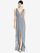 Front View Thumbnail - Platinum & Light Nude Illusion Plunge Neck Shirred Maxi Dress