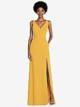 Front View Thumbnail - NYC Yellow Square Low-Back A-Line Dress with Front Slit and Pockets