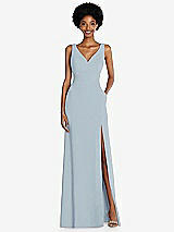 Front View Thumbnail - Mist Square Low-Back A-Line Dress with Front Slit and Pockets