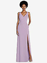 Front View Thumbnail - Pale Purple Square Low-Back A-Line Dress with Front Slit and Pockets