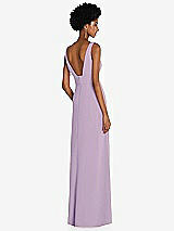 Rear View Thumbnail - Pale Purple Square Low-Back A-Line Dress with Front Slit and Pockets