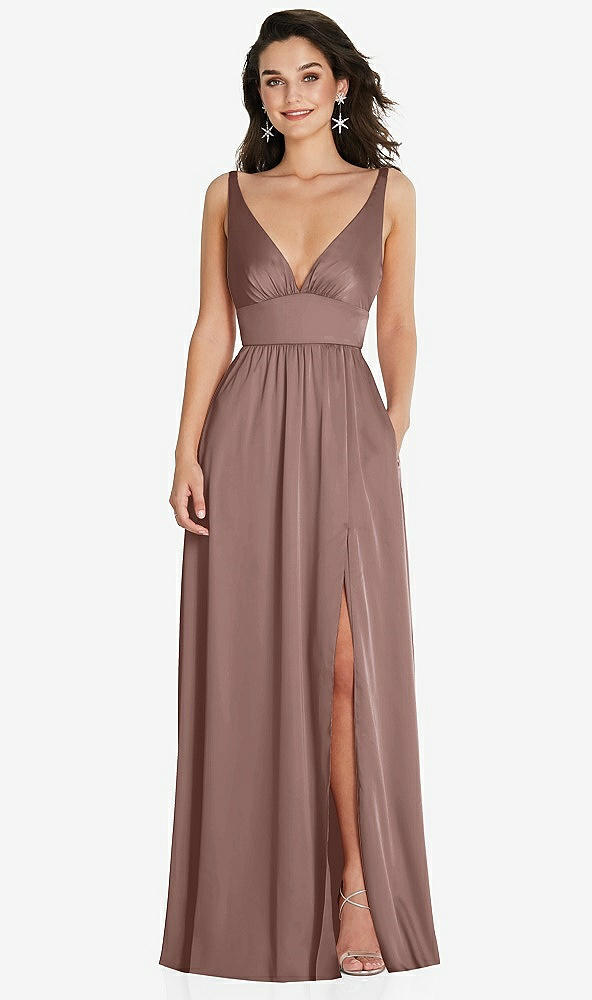 Front View - Sienna Deep V-Neck Shirred Skirt Maxi Dress with Convertible Straps