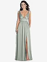 Front View Thumbnail - Willow Green Deep V-Neck Shirred Skirt Maxi Dress with Convertible Straps