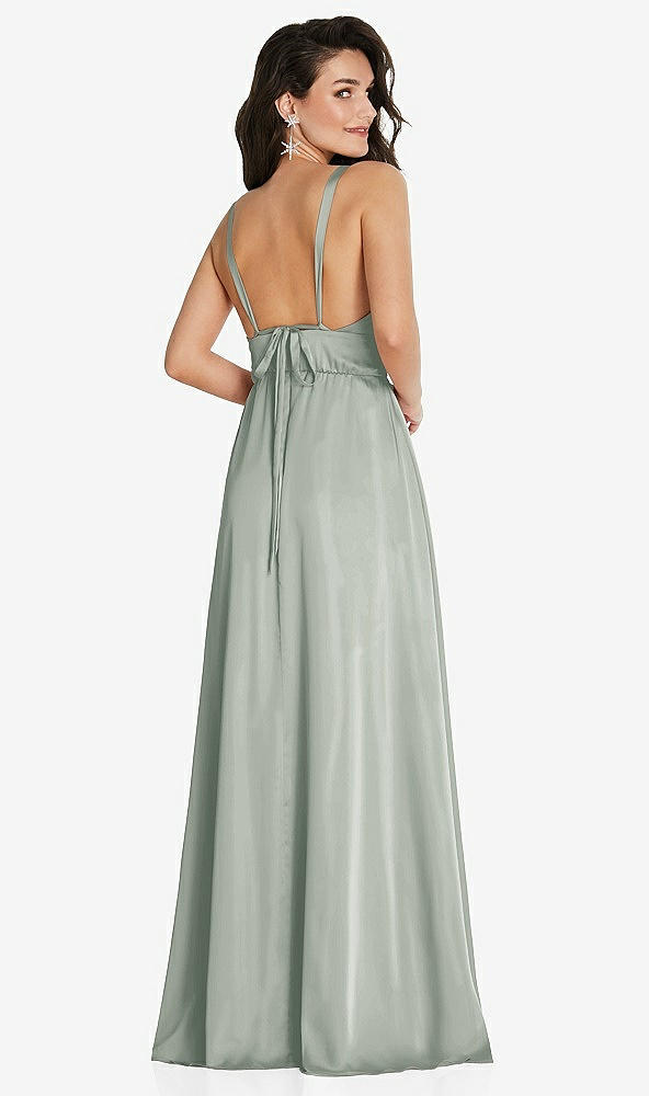 Back View - Willow Green Deep V-Neck Shirred Skirt Maxi Dress with Convertible Straps