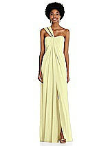 Alt View 1 Thumbnail - Butter Yellow Draped Chiffon Grecian Column Gown with Convertible Straps