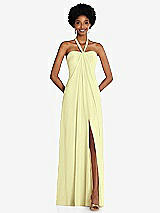 Front View Thumbnail - Butter Yellow Draped Chiffon Grecian Column Gown with Convertible Straps