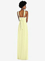 Rear View Thumbnail - Butter Yellow Draped Chiffon Grecian Column Gown with Convertible Straps