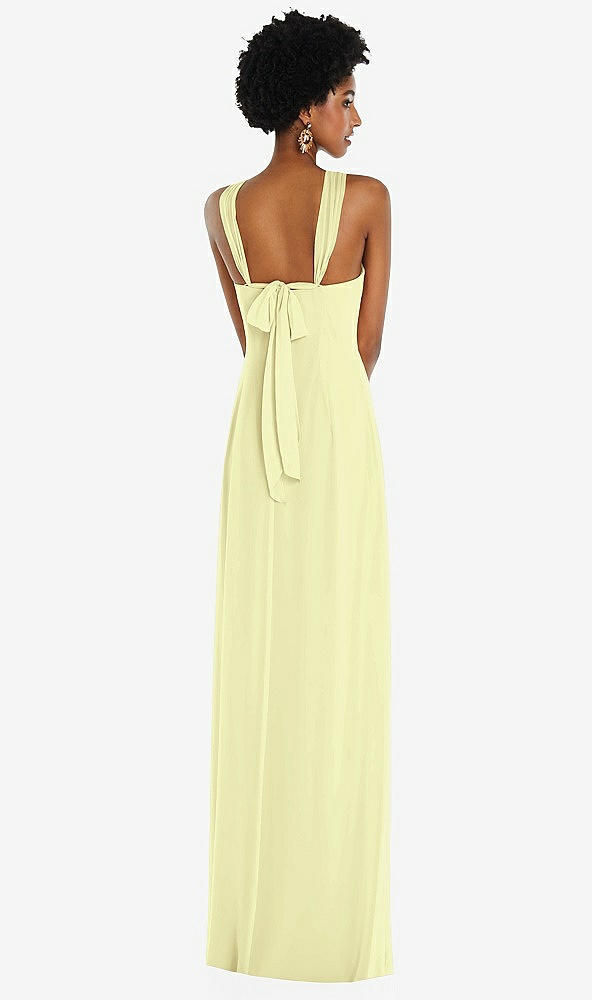 Back View - Butter Yellow Draped Chiffon Grecian Column Gown with Convertible Straps