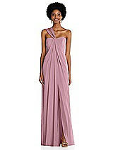 Alt View 1 Thumbnail - Dusty Pink Draped Chiffon Grecian Column Gown with Convertible Straps