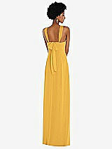 Rear View Thumbnail - NYC Yellow Draped Chiffon Grecian Column Gown with Convertible Straps