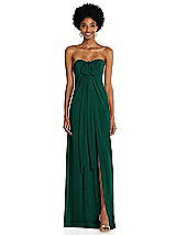 Alt View 3 Thumbnail - Hunter Green Draped Chiffon Grecian Column Gown with Convertible Straps