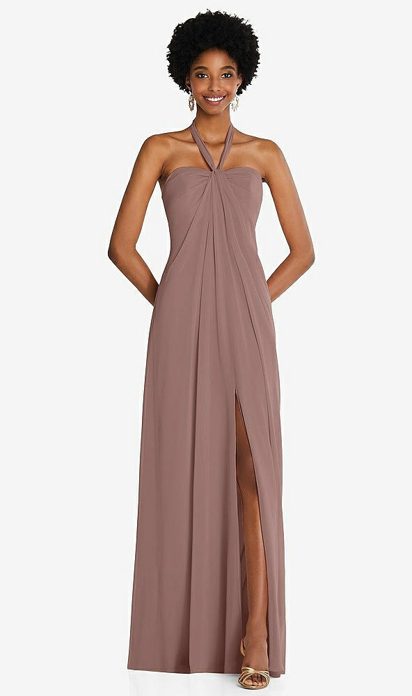 Front View - Sienna Draped Chiffon Grecian Column Gown with Convertible Straps