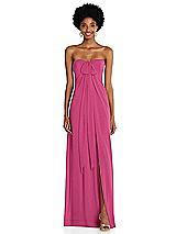 Alt View 3 Thumbnail - Tea Rose Draped Chiffon Grecian Column Gown with Convertible Straps