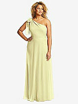 Front View Thumbnail - Butter Yellow Draped One-Shoulder Maxi Dress with Scarf Bow