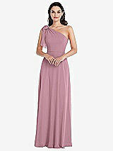 Alt View 1 Thumbnail - Dusty Pink Draped One-Shoulder Maxi Dress with Scarf Bow