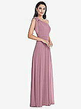 Alt View 2 Thumbnail - Dusty Pink Draped One-Shoulder Maxi Dress with Scarf Bow