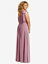 Rear View Thumbnail - Dusty Pink Draped One-Shoulder Maxi Dress with Scarf Bow