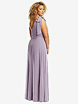 Rear View Thumbnail - Lilac Haze Draped One-Shoulder Maxi Dress with Scarf Bow