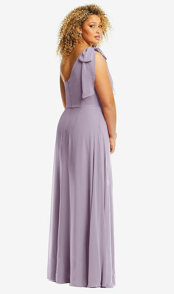 Back View - Lilac Haze Draped One-Shoulder Maxi Dress with Scarf Bow