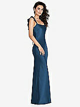 Alt View 1 Thumbnail - Dusk Blue Ruffle Trimmed Open-Back Maxi Slip Dress