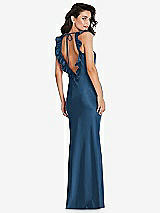 Alt View 2 Thumbnail - Dusk Blue Ruffle Trimmed Open-Back Maxi Slip Dress