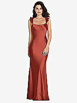 Rear View Thumbnail - Amber Sunset Ruffle Trimmed Open-Back Maxi Slip Dress