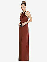 Side View Thumbnail - Auburn Moon Draped Twist Halter Low-Back Satin Empire Dress