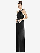 Side View Thumbnail - Black Draped Twist Halter Low-Back Satin Empire Dress