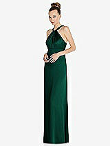 Side View Thumbnail - Hunter Green Draped Twist Halter Low-Back Satin Empire Dress