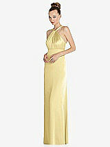 Side View Thumbnail - Pale Yellow Draped Twist Halter Low-Back Satin Empire Dress