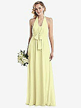 Alt View 1 Thumbnail - Butter Yellow Empire Waist Shirred Skirt Convertible Sash Tie Maxi Dress