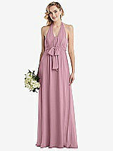 Alt View 1 Thumbnail - Dusty Pink Empire Waist Shirred Skirt Convertible Sash Tie Maxi Dress