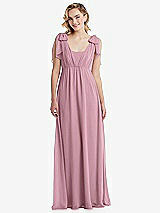 Front View Thumbnail - Dusty Pink Empire Waist Shirred Skirt Convertible Sash Tie Maxi Dress