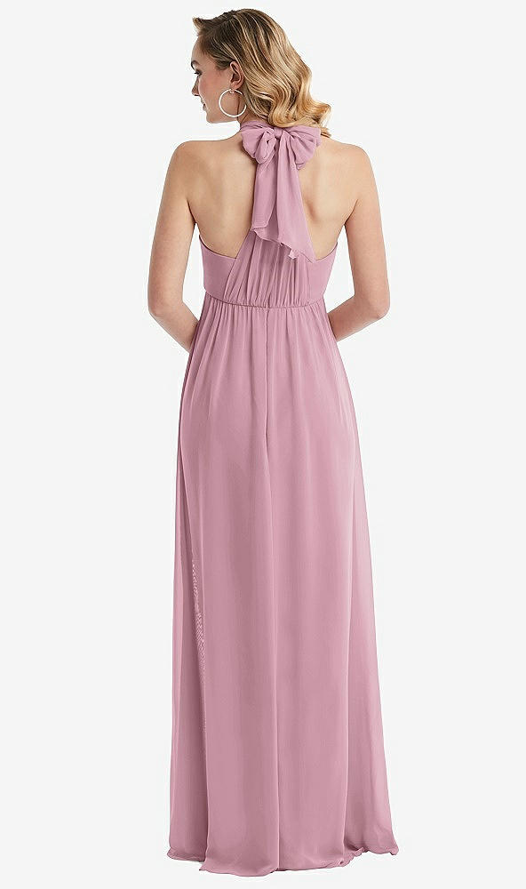 Back View - Dusty Pink Empire Waist Shirred Skirt Convertible Sash Tie Maxi Dress