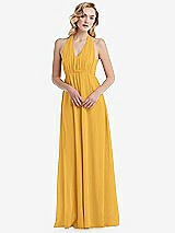 Alt View 5 Thumbnail - NYC Yellow Empire Waist Shirred Skirt Convertible Sash Tie Maxi Dress