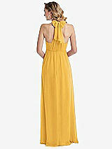 Rear View Thumbnail - NYC Yellow Empire Waist Shirred Skirt Convertible Sash Tie Maxi Dress