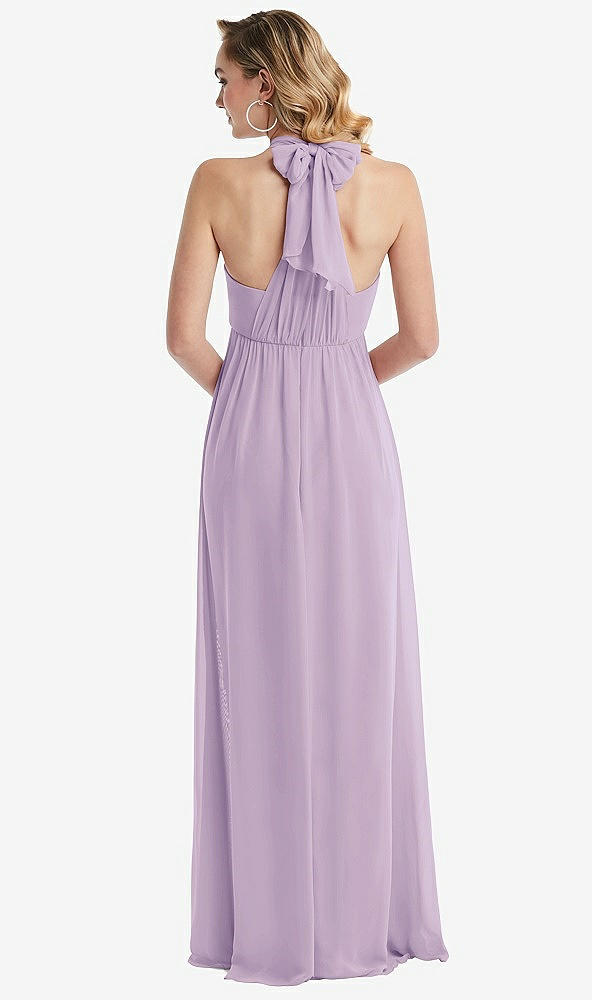 Back View - Pale Purple Empire Waist Shirred Skirt Convertible Sash Tie Maxi Dress