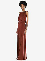 Side View Thumbnail - Auburn Moon High-Neck Low Tie-Back Maxi Dress with Adjustable Straps
