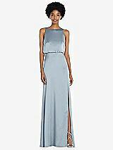 Rear View Thumbnail - Mist High-Neck Low Tie-Back Maxi Dress with Adjustable Straps