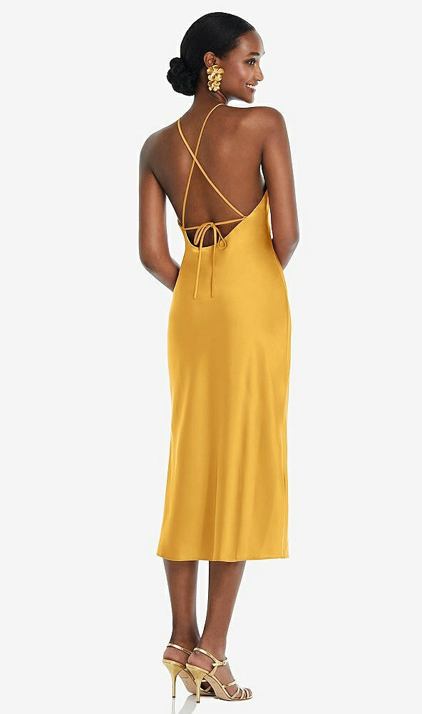 Back View - NYC Yellow Diamond Halter Bias Midi Slip Dress with Convertible Straps