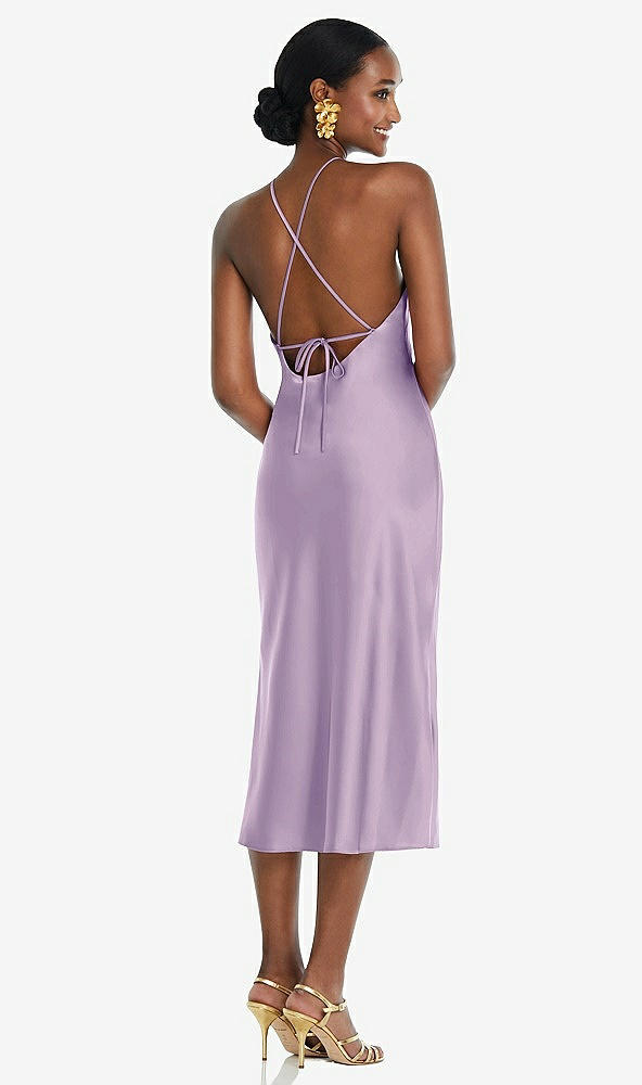 Back View - Pale Purple Diamond Halter Bias Midi Slip Dress with Convertible Straps