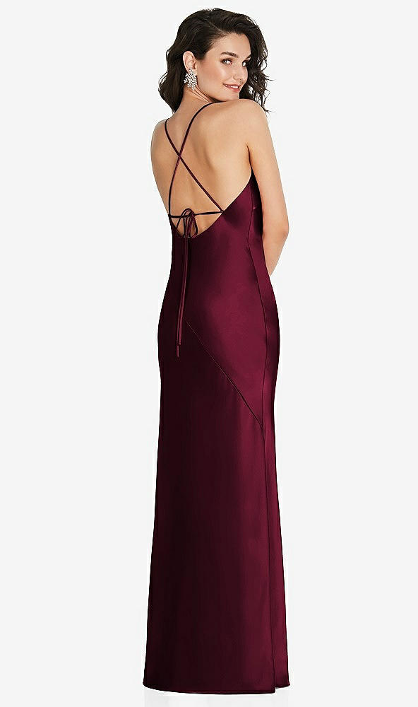 Back View - Cabernet V-Neck Convertible Strap Bias Slip Dress with Front Slit