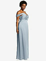 Side View Thumbnail - Mist Off-the-Shoulder Flounce Sleeve Empire Waist Gown with Front Slit