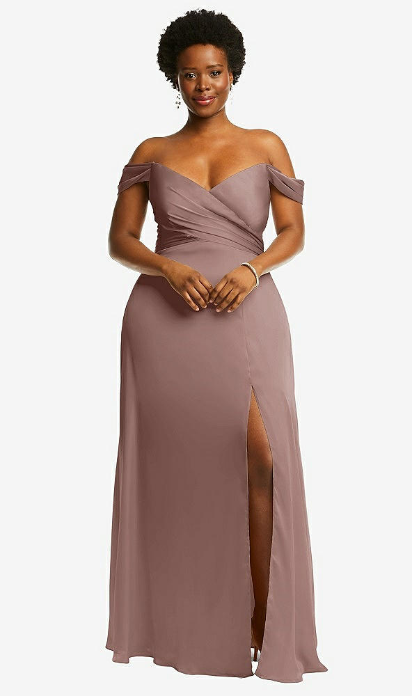 Front View - Sienna Off-the-Shoulder Flounce Sleeve Empire Waist Gown with Front Slit