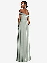 Alt View 3 Thumbnail - Willow Green Off-the-Shoulder Flounce Sleeve Empire Waist Gown with Front Slit