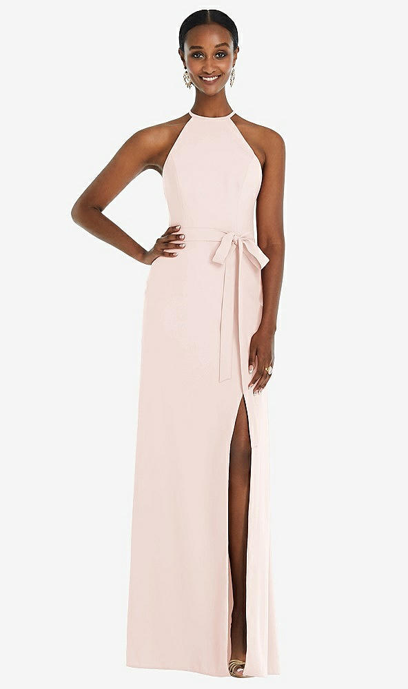 Back View - Blush Halter Criss Cross Cutout Back Maxi Dress